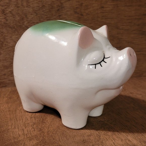 unklnown Accents Vintage Ceramic Bisque Smash Piggy Bank Large No